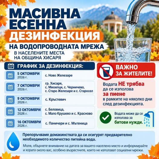 Есенна дезинфекция на ВиК мрежа в Хисаря